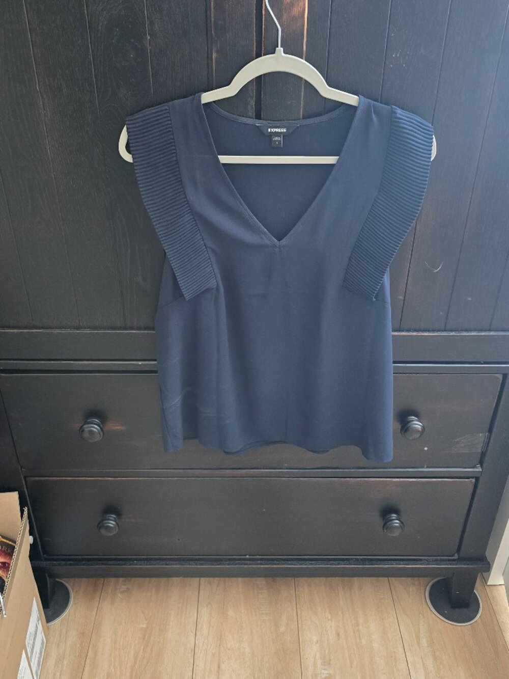 Express navy blue sleeveless blouse with pleated ruffle cap sleeves small